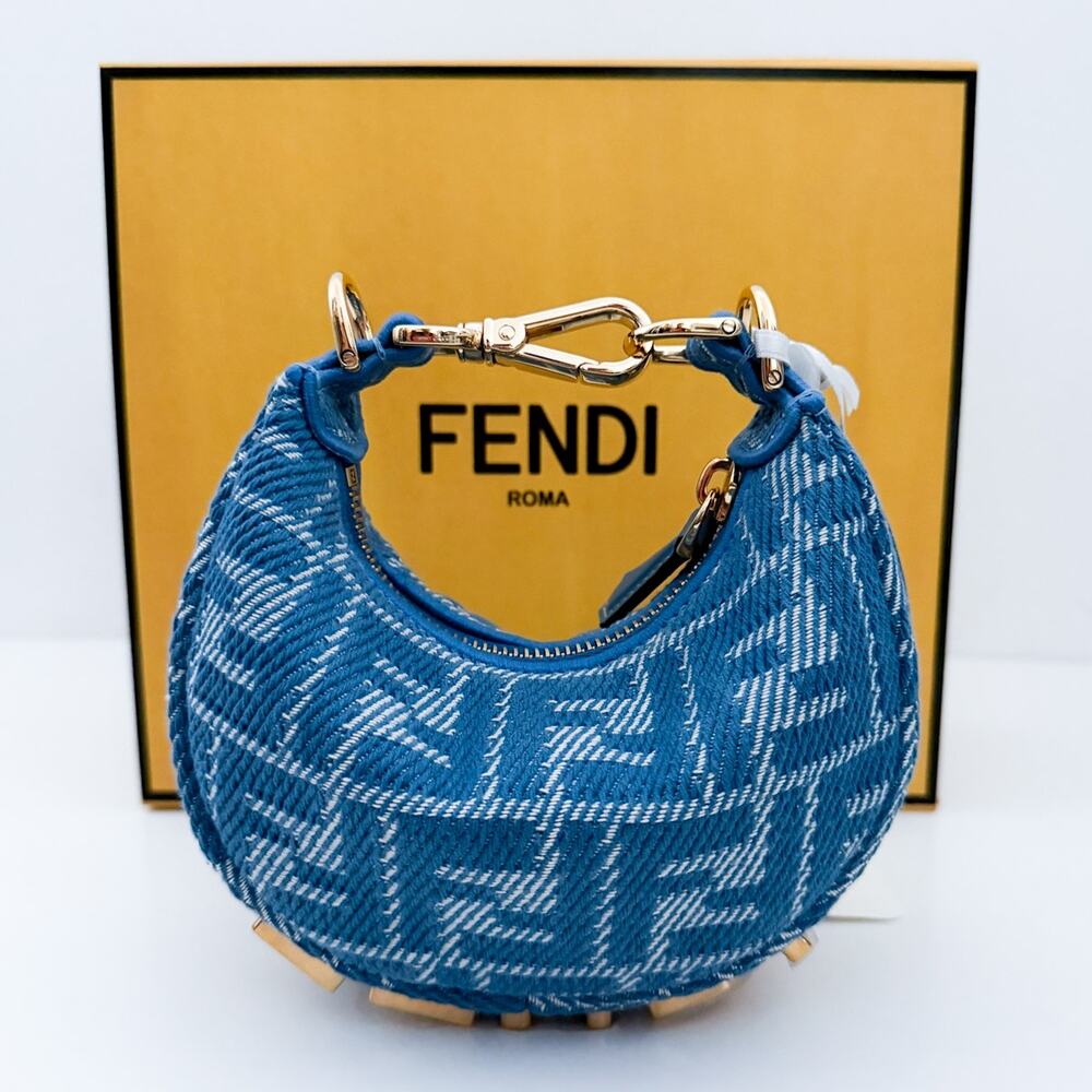 Fendi Nano Fendigraphy Mini Bag Woven Fabric Leather Blue Denim Effect - Picture 2 of 16